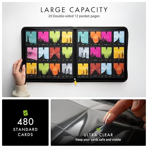 Vault X 12 Pocket Trading Card Zip Binder - 480 cards, Premium Exo-Tec Album Material, 20 Side-Loading Pages, Folder for Collectible Card Games, Sports, TCG (Yellow) thumbnail 3