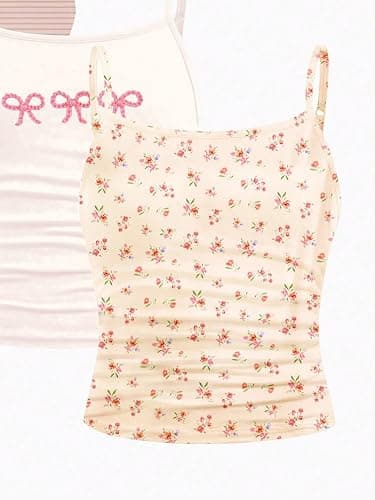RoseSeek Girl's 3 Packs Cheetah Leopard Floral Tank Top Camisole Tops | Spaghetti Strap, Slim Fitted, Summer Cute, Sleeveless, Teens Size 10-12, Cami thumbnail 3