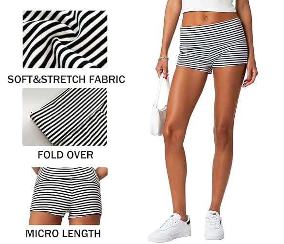 ONLYSTORY Women's Fold Over Shorts Y2K Micro Mini Shorts Elastic Waist Lounge Pajama Bottoms 2026 Summer Yoga Athletic Short thumbnail 5