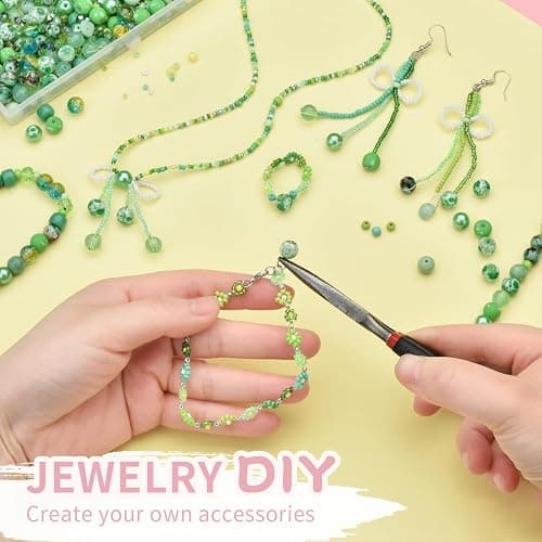 Chartreuse Glass Beads for Jewelry Making - Assorted Round, Seed, Bicone Crystal, Rondelle & Rock Stone Beads - 2-4mm, 4mm, 6x8mm - DIY thumbnail 4