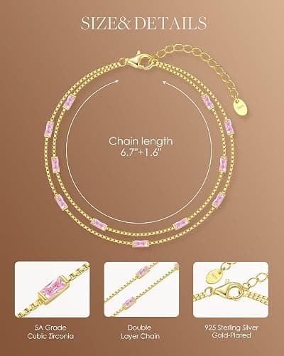 LOUISA SECRET Birthstone Bracelets for Women, 925 Sterling Silver Dainty Simple Women Charm Link Bracelet, Birthday Anniversary Christmas Jewelry Gifts for Women Wife Mom Her thumbnail 5