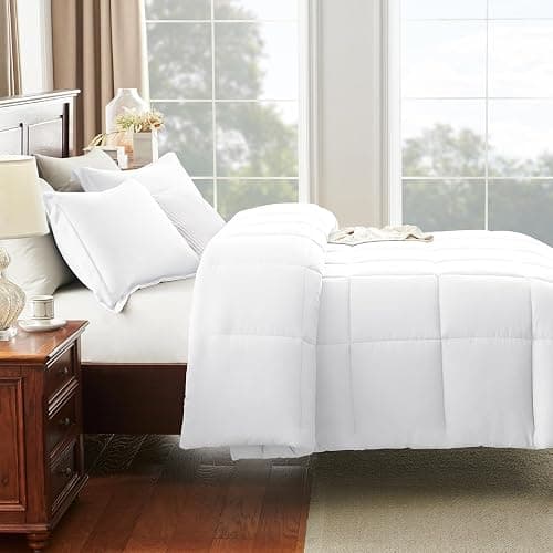 CozyLux Queen Size Comforter Sets White - 3 Pieces Box Stitched Queen Bed Set for All Seasons, Soft Lightweight Bedding Sets with 1 Down Alternative Comforter and 2 Pillow Shams thumbnail 8