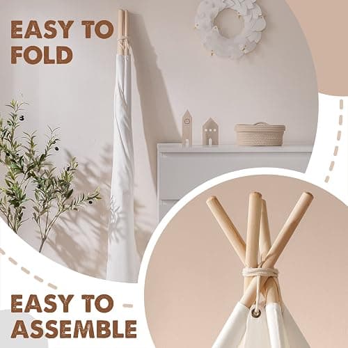 Tiny Land Teepee Tent for Kids – 100% Cotton Play Tent with Padded Mat & Star Lights, Foldable with Carry Bag, Indoor Play Tent for Girls & Boys thumbnail 3
