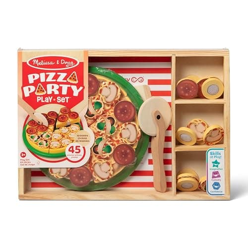 Melissa & Doug Wooden Pizza Party Play Set, 36 Self-Stick Toppings, Pizza Toy Kitchen Set & Play Kitchen Accessories, Preschool Toys for Boys & Girls 3+ - Image 1