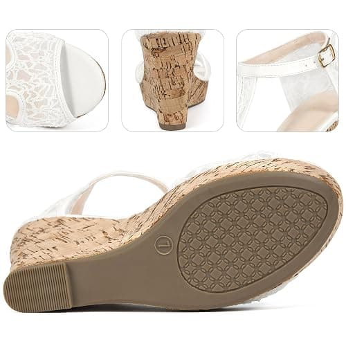 Perphy Women Lace Open Toe T-Strap Platform Wedge Heels Sandals | TPR outsole. 4.3-inch heel. Wedge heel. Party, Office, Casual, Evening, Dating. Lace open toe. T-strap platform thumbnail 6