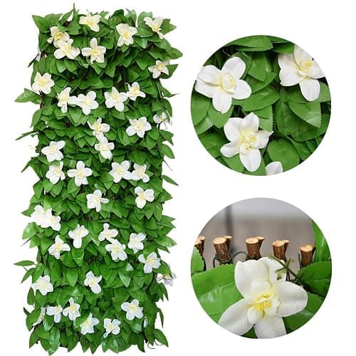 JOYSFIT Expandable Faux Ivy Fence,Artificial Privacy Screen Decor for Outdoor Wall, Balcony and Patio, Single Sided Leaves (1,White Flower) thumbnail 4