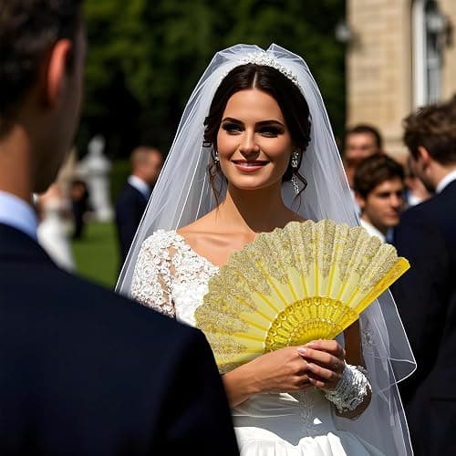 QIRMIZI 10 Pack Folding Handheld Fans,Silk Spanish Fan, Perfect for Weddings, Parties, and Dancing,Yellow thumbnail 2