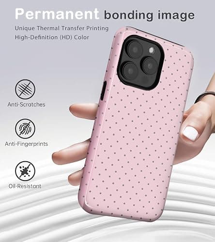 Amzfield Compatible with iPhone 14 Pro Max Case Cute Polka Dot Aesthetic Retro Design for Women Girls Fall Chic Girly Pretty Dual Layer Hybrid Protection Elegant Case for iPhone 14 Pro Max-Pastel Pink thumbnail 2