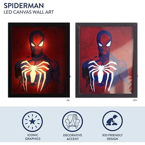 Marvel Spiderman Dual LED Wall Art,Superhero Décor, Red & Blue Comic Style Print, Official Framed Artwork for Kids Room, Bedroom, or Game Room,16"x16" thumbnail 4