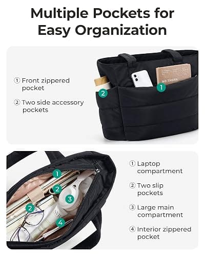 BAGSMART Tote Bag for Women, Lightweight Puffy Tote Bag with Compartments Shoulder Bag Handbag for Travel, Work, Gym thumbnail 3