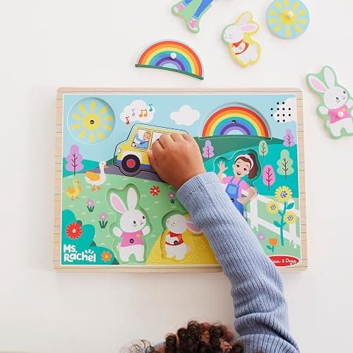 Melissa & Doug® Ms. Rachel™ Wooden Song Peg Puzzle, 6-Piece Light-Activated Sound Puzzle with Full Songs, Toddler Toys for Boys and Girls Ages 2-5+ Years - FSC Certified thumbnail 2