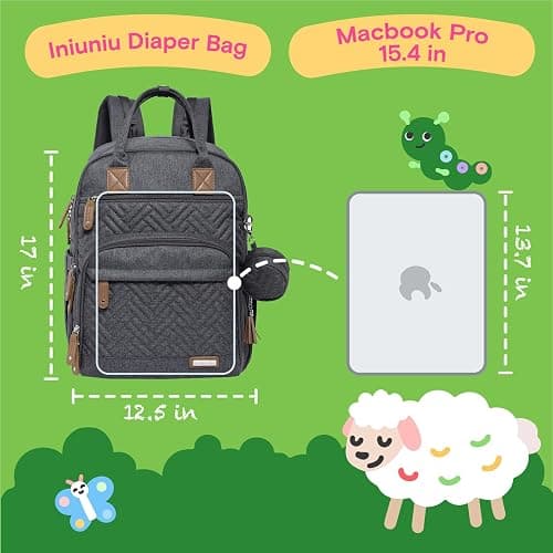iniuniu Diaper Bag Backpack, 4 in 1 kit Large Unisex Baby Bags for Boys Girls, Waterproof Travel Back Pack with Diaper Pouch thumbnail 7