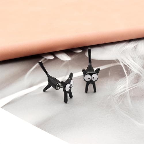 Cute Cats Unique Earrings Front Back Stud Earrings for Women.Black Cat Screw on Back Earrings for Women Animal Jewerly Gift Earring (A) thumbnail 7