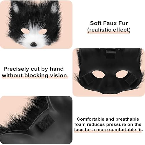 Faux Fur Cat Fox Mask Tail and Paw Set, Wolf Furry Suit Plush Therian Accessories Kit thumbnail 2