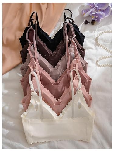 BEAUDRM Women's 6 Pieces Bra Scallop Seamless Padded Comfy Wireless Bralettes Cami Tops thumbnail 2