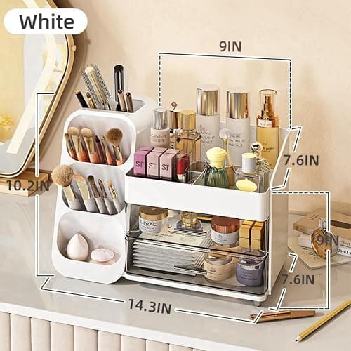 Makeup Organizer with Drawers for Vanity,Spacious Cosmetic Display Case,Perfect Storage Solution for Your Beauty Essential (White) thumbnail 2