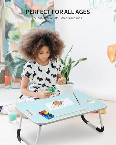 FISYOD Foldable Laptop Table, Portable Lap Desk Bed | Table Tray, Laptop Stand with Cup Holder & Tablet Slot & Lifting Handle for Working Writing Drawing & Eating (Blue) thumbnail 4