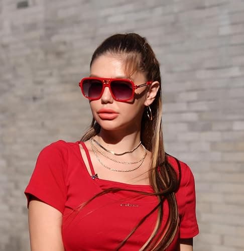 FEISEDY Retro Aviator Sunglasses for Women Men Vintage Trendy Oversized Square Shades UV400 B0106 thumbnail 2