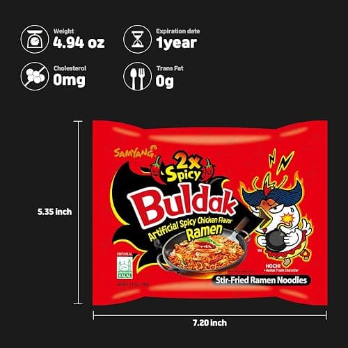 Samyang Buldak ramen de nouilles frites au poulet double épicé coréen chaud, (5x 140g) thumbnail 3