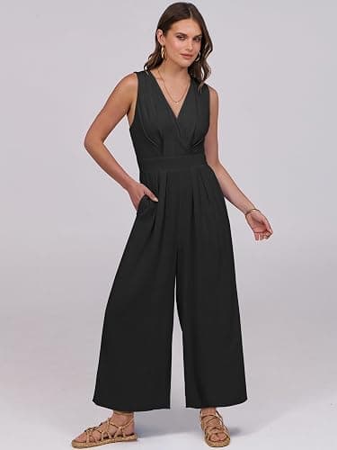 ANRABESS Women Jumpsuits Summer Dressy Casual Elegant V Neck One Piece Romper Sleeveless Wide Leg 2026 Beach Vacation Outfits thumbnail 7