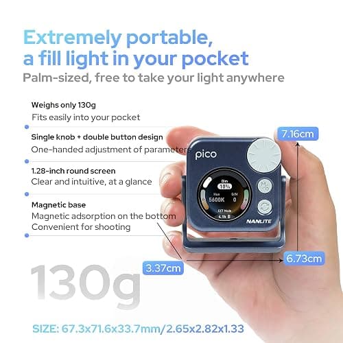NANLITE Pico Portable LED Fill Light – Full Color RGB, Snap-On Attachment for Phone/Camera Photography, Live Streaming, Video Content Creation (Midnight Blue) thumbnail 3