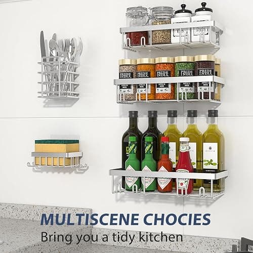 Liuoud 5 Pack Shower Caddy Organizer Rack Shelf for Inside Shower, Self Adhesive Bathroom Wall Storage Basket Rustproof Stainless Steel Large Capacity Shampoo Holder, Silver thumbnail 8