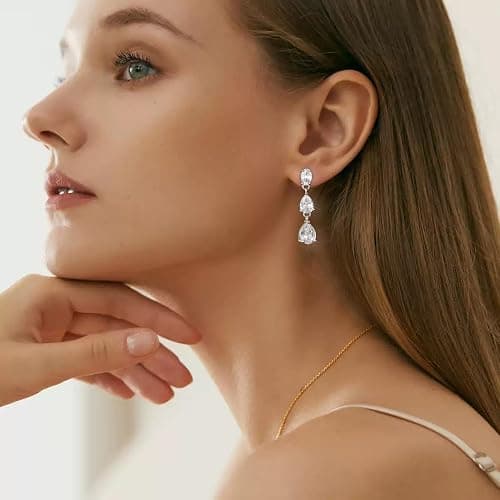 Lunvky 14K Gold Plated Dangle Earrings for Women Dainty Silver Drop Earring Trendy Long Dangling Wedding Bridesmaid Hoop Diamond Crystal Cute Earring Prom Jewelry Graduation Gifts thumbnail 5