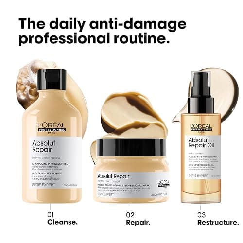L’Oréal Professionnel 10-in-1 Leave-in Oil for Dry And Damaged Hair, With Protein. Gold Quinoa and Wheat Germ Oil, Nourishes, Resurfaces and Repairs, Serie Expert Absolut Repair, 90 ml thumbnail 11