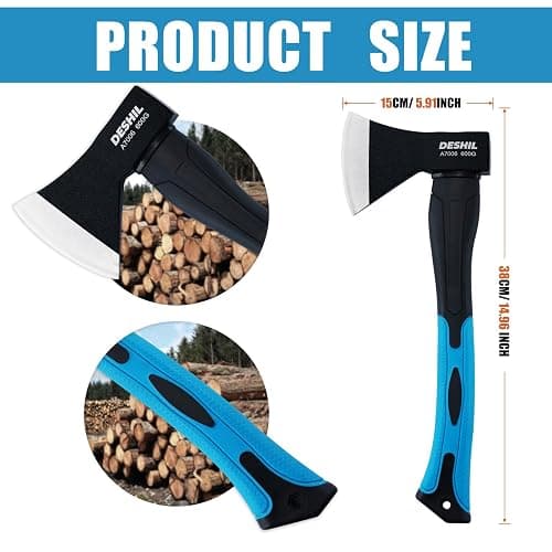 Chopping Axe, 15”Outdoor Hatchet Forged Carbon Steel Heat Treated Hand Maul Tool, Fiberglass Shock Reduction Handle with Anti-Slip Grip, Blue thumbnail 4