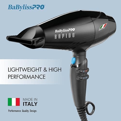 BaBylissPRO Hair Dryer, Nano Titanium Rapido 2000-Watt Blow Dryer, Hair Styling & Appliances, Black, BRAP1 thumbnail 2