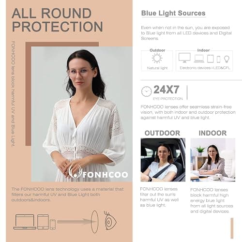 FONHCOO Blue Light Blocking Glasses Women Men Computer Eyeglasses,TR90 Fashion Round Transparent Anti Blue Light Glasses with Anti Eyestrain & UV Glare for Gaming & Reading (Shiny Champagne) thumbnail 4