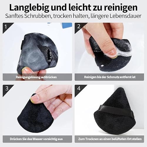 BEAKEY Puderquaste Set,6 Stück Schwarz,Dreieckig für loses Puder,Foundation | WeichePlüschoberfläche,gleichmäßigerAuftrag,Fingerschlaufe,fürAugenpartie,Nasenflügel,Foundation,waschbar,wiederverwendbar thumbnail 7