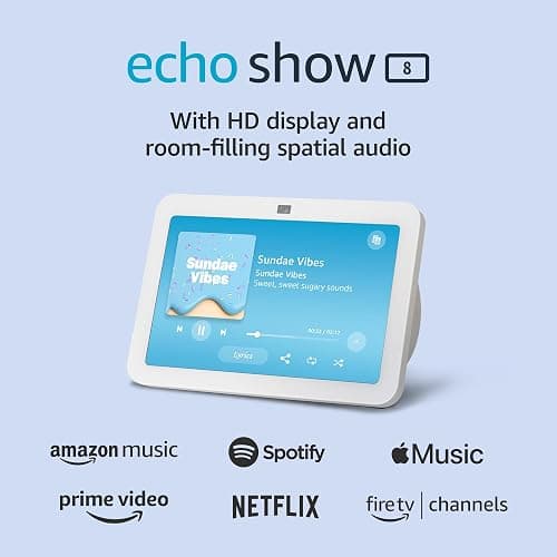 Amazon Echo Show 8, With Spatial Audio, Smart Home Hub, ideal for open living spaces, includes Alexa, Glacier White thumbnail 9