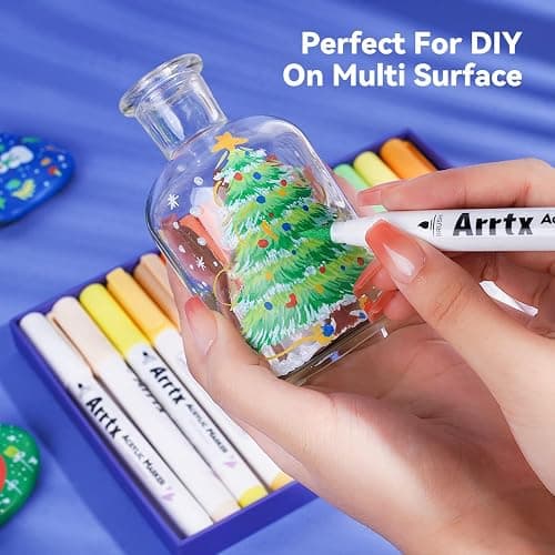Arrtx Acrylic Paint Pens 62PCS, Water Based Acrylic Markers, Paint Markers for Rock Painting, Dual Tip Brush Tip Acrylic Painting Supplies for Fabric Painting, Ceramic, Fabric, Canvas, Wood, Glass thumbnail 7