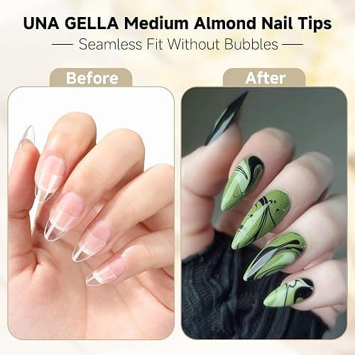 UNA GELLA Almond Nail Tips, 312PCS Half Cover Almond Shape Nail Tips Soft Gel Tips 12 Sizes Pre-shape Acrylic Clear False Nails with Handles for Press on Nails Extension DIY Home Salon thumbnail 3