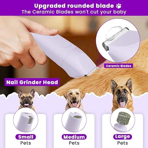 Veeconn Dog Paw Trimmer - 4-in-1 Dog Clippers Grooming Kit with Low Noise & IPX7 Waterproof Design Includes Comb Paw Trimmer Nail Grinder - Rechargeable & Cordless Pet-Friendly Clipper (Purple) thumbnail 4