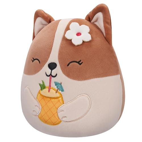 Squishmallows Original 7.5-Inch - Regina The Brown and White Corgi with Pineapple Drink and Flower thumbnail 4