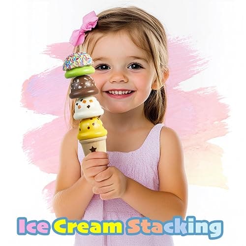 Carrello per Gelato in Legno Con Giocattoli, Camion di Cibo per Fingere di Giocare, Accessori da Cucina Con Ghiacciolo, Paletta e Menù, Regalo per Ragazze thumbnail 6
