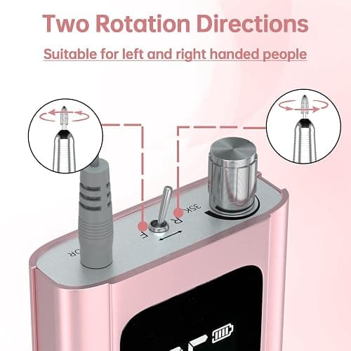 Delanie Professional Nail Drill High Torque 35000 RPM Rechargeable Portable Electric Nail File for Acrylic & Gel, High Speed, Low Heat, Low Vibration, Rose Gold thumbnail 6