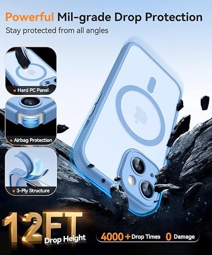 CANSHN Magnetic for iPhone 15 Case, Upgraded [Full Camera Protection] [Compatible with Magsafe] [Translucent Matte] Shockproof Protective Phone Case for iPhone 15 6.1" - Light Blue thumbnail 7