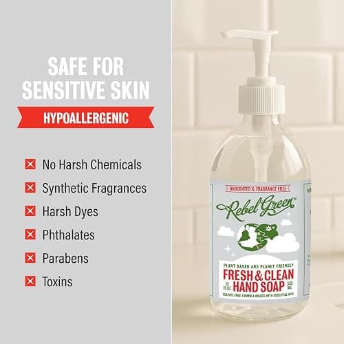 Rebel Green Fresh & Clean Hand Soap - Natural Liquid Hand Soap for Bathroom & Kitchen - Unscented, 12 Fl oz, Pack of 2 thumbnail 4