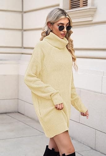 Pink Queen Women's Loose Turtleneck Oversize Long Pullover Sweater Dress thumbnail 3
