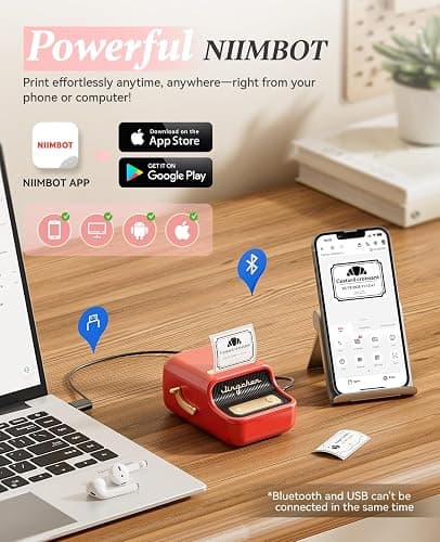 NIIMBOT B21 Label Printer,Bluetooth Thermal Label Maker,Ideal for Home Organization,Business,Ofice,50x30mm Labels,230Pcs(Red) thumbnail 7
