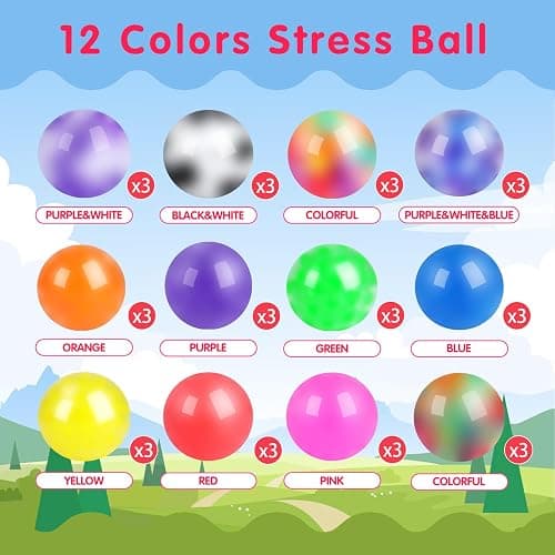 36 Pack Squishy Ball, Stress Balls Bulk for Adults, Anti-Anxiety and Fidget Balls to Relax, Birthday Gifts thumbnail 4