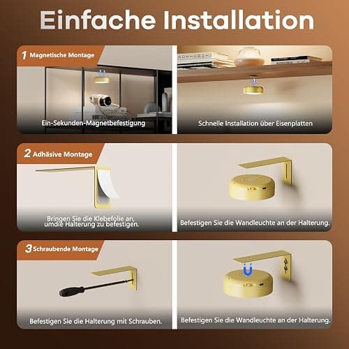 3 Stück Bilderleuchte Kabellos mit Fernbedienung, 2000mAh USB Aufladbar LED Dimmbar Bildbeleuchtung Kabellos, Magnetisch Wandlampe mit 3 Farbtemperaturen & Timer für Bilder GemäLde Kunst Wand (Gold) thumbnail 7