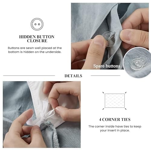 Simple&Opulence 100% Linen Duvet Cover Set, 3 PCS Natural French Flax Dusty Blue Ruffle Duvet Cover Queen Size, Breathable Comfy Linen Bedding Comforter Cover with 2 Pillowcases(Dusty Blue, 88" X 92") thumbnail 4