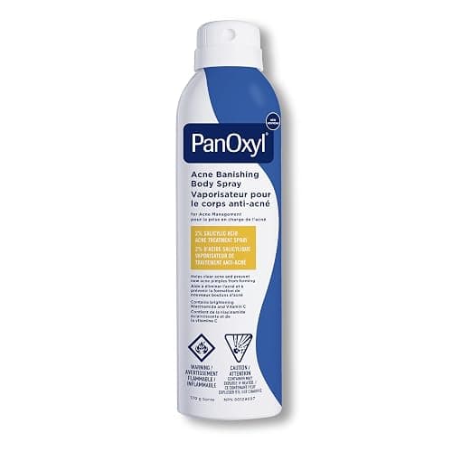 PanOxyl Acne Banishing Body Spray with 2% Salicylic Acid, Pimple Treatment to Help Clear Stubborn Breakouts, 360-Degree Spray Nozzle, Skin-Brightening Niacinamide, Vitamin C, Witch Hazel, Aloe, 170g - Image 1