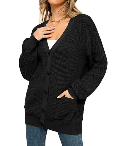QUALFORT Women's 100% Cotton Cardigan Sweaters for Women Button Down Oversized Knit Outerwear with Pockets Fall Cardigan 2025 thumbnail 4