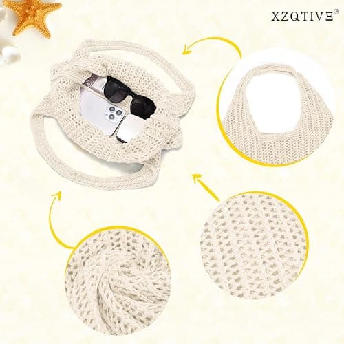 XZQTIVE Crochet Tote Bag for Women Mesh Beach bag for Summer Vacation Aesthetic Hobo Knit Shoulder Bag thumbnail 5