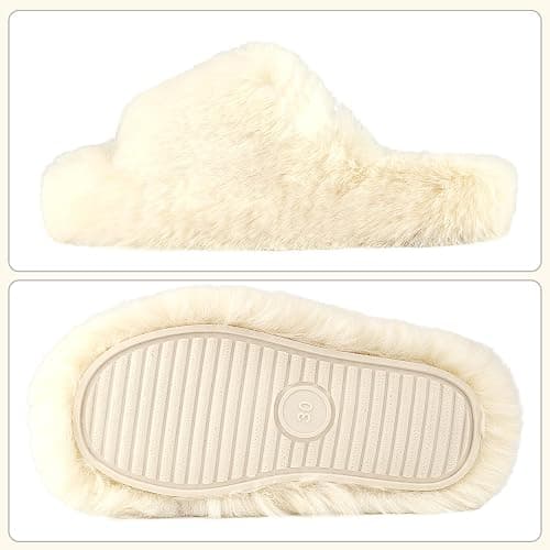 LUYOO Girls Fuzzy Memory Foam Slippers Comfy丨Kids Fluffy Plush Open Toe House Slippers丨Slip On Furry Home Slides丨Indoor Outdoor Fur Flip Flop thumbnail 4